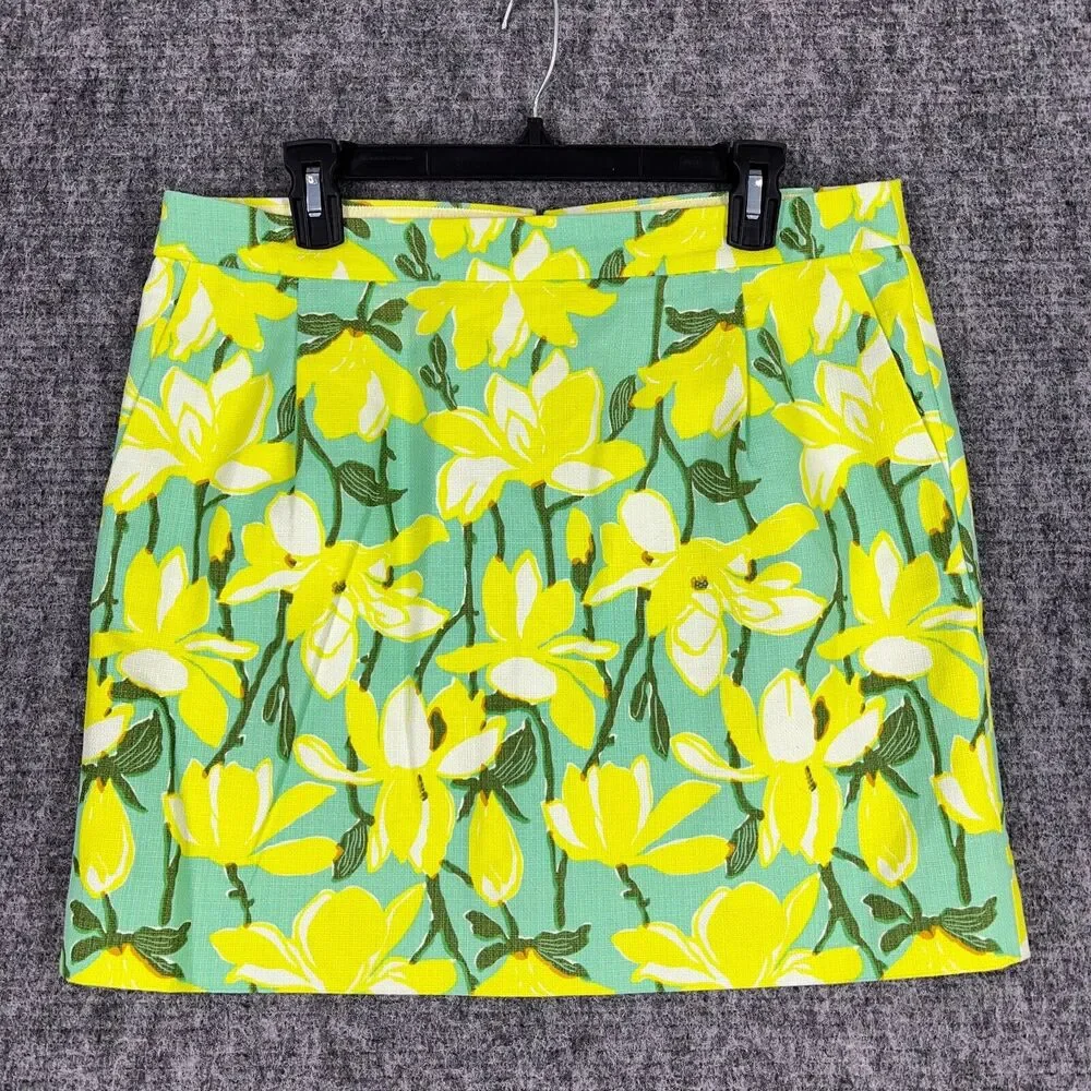 J CREW SKIRT WOMENS 12 GREEN MINI SHORT FLORAL LINED BUSINESS CASUAL WOVEN - Picture 1 of 11